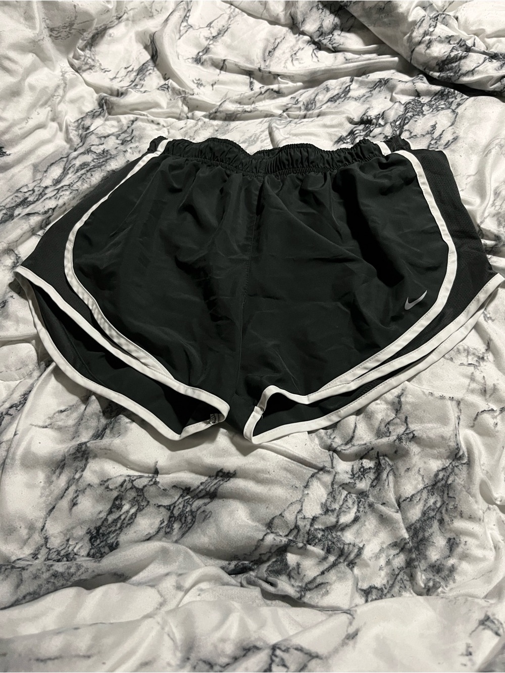 Nike Grey and White Women's Athletic Running Shorts with White Trim